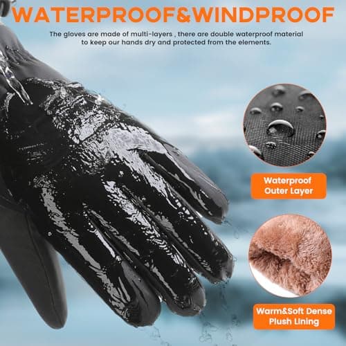 Winter Waterproof Ski Snow Warm Gloves for Women Men, Windproof Cold Weather Thermal with Touchscreen Fingers, for Running Driving Cycling Hiking Biking Outdoor Sports Daily Work (Balck, X-Large) - Thumbnail 3