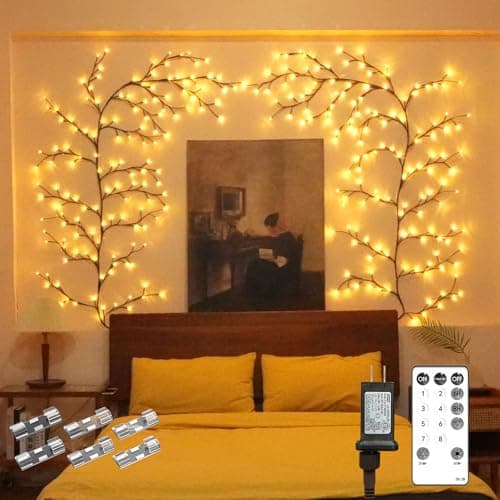 Enchanted Willow Vine Fairy Lights - 7.5Ft Christmas Decorations Twinkling Tree Branch with Remote Control, 144 LEDs Twinkle String Lights for Wall Bedroom Living Room Home Decor (1 Pack)