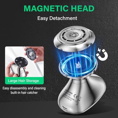Head Shavers for Bald Men - Cordless Rechargeable Electric Shavers for Men, Dry Wet Bald Head Shavers with LED Display Rechargeable Shaving Grooming - Thumbnail 5