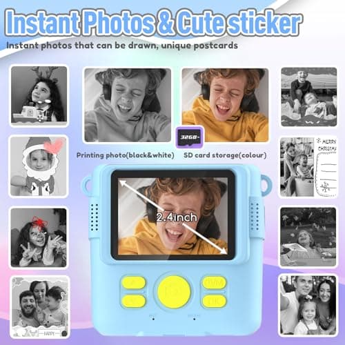 ESOXOFFORE Kids Camera Instant Print, Christmas Birthday Gifts for Kids Age 3-12, Selfie Digital Camera with 1080P Videos,Toddler Portable Travel Toy for 4 5 6 7 8 9 Year Old Boys Girls-Blue - Thumbnail 3