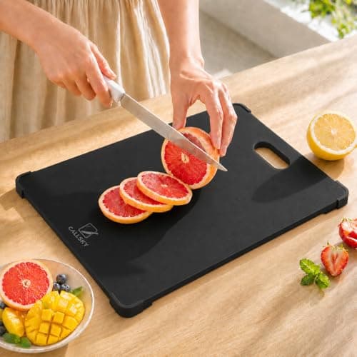 Glass Cutting Board for Kitchen, 16x12 Black Tempered Glass Chopping Board with Non-Slip Corner Guards, Shatter-Resistant, Scratch-Resistant, Food-Safe & Non-Toxic Countertop Protector Prep Board