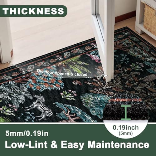 Yamaziot Washable Area Rug 5x7 – Jungle Animal Print Linen Rug for Living Room, Low Pile Non Slip Boho Floor Carpet for Indoor Outdoor Rug, Bedroom, Living Room, Dining Room, Forest Black - Thumbnail 5