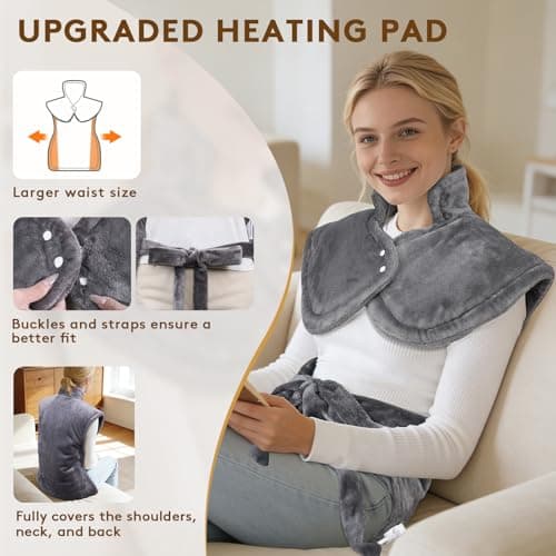 Heating Pad for Neck and Shoulders and Back, 6 Heat Settings & 4 Timer Deeper Pain Relief, Auto Shut Off, 29 * 38" Large Electric Heatings Pad for Full Back, Soft Fabric Gifts for Women Men - Thumbnail 4