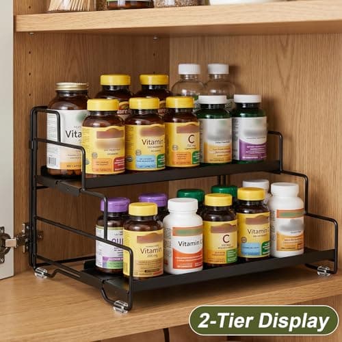 KITREPAION Spice Rack Organizer for Cabinet, Tiered Adjustable Spice Shelf Organization, Metal Seasoning Rack for Kitchen Countertop Cupboard Pantry, Raised Edge Anti-Slip Design for Jars and Bottles - Thumbnail 6