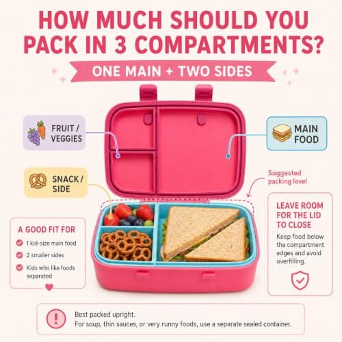 MISS BIG Bento Lunch Box for Kids, Pink Unicorn, 3 Compartments, 800ml - Thumbnail 6