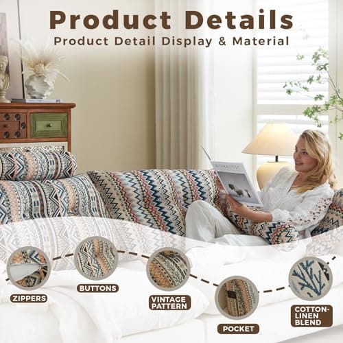 ZERALIVEN Boho Headboard Pillow for Full, Large Triangular Wedge Pillow for Headboard Gap, Daybed for Sitting Up in Bed, Couch or Sofa with Removable Washable Cover and Side Pockets, Amber Elegance - Thumbnail 3