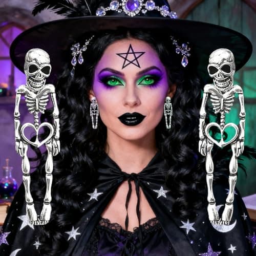Halloween Decoration for Women, Hair Clips/Earrings,Spooky Skull Skeleton Dangle Punk Hair Clips/Earrings,Halloween Party Makeup(Ear Pendant, 2 Pcs) - Image 1