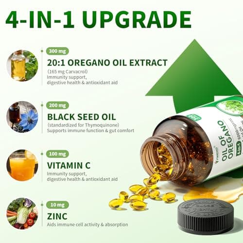 PWERD Oil of Oregano with Black Seed Oil Softgels,4 in 1 Organic Oregano Oil Capsules for Immune & Digestive Support – Non-GMO, Gluten-Free Softgels – Natural Herbal Wellness Supplement (300 Count) - Thumbnail 3
