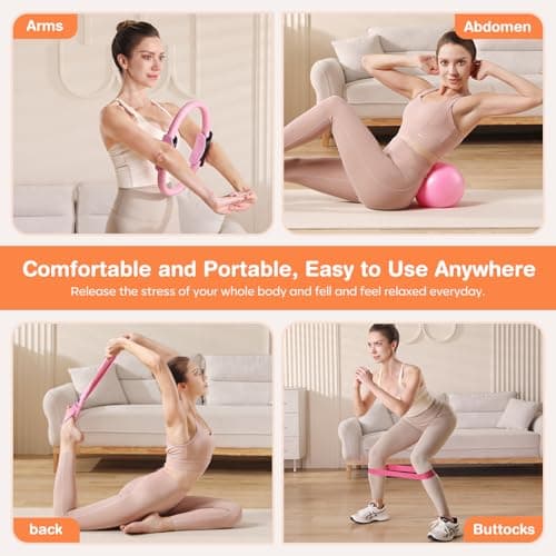Vanlgs Pilates Kit 13Pcs Home Pilates Essentials Workout Kit with 13" Ring, 10" Ball and Resistance Bands for Women at Home Pilates Equipment Set for Beginners（Pink） - Thumbnail 6