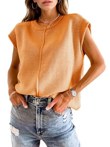 Sheocivy Womens 2026 Spring Trendy Cap Sleeve Tops Casual Crewneck Sweater Vest Tank Tops Cute Knit Shirts Summer Outfits - Image 1