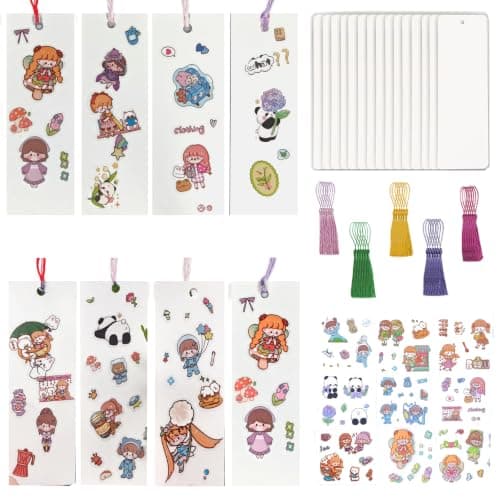 Bakayoyo 150 PCS DIY Bookmark Making Kit, 50 Blank Paper Bookmarks with 50 Tassels & 50 PET Stickers, 5.5×2 Inch Bulk Craft Supplies for Book Lovers, Classroom Projects, Gifts for Teachers & Students - Image 1
