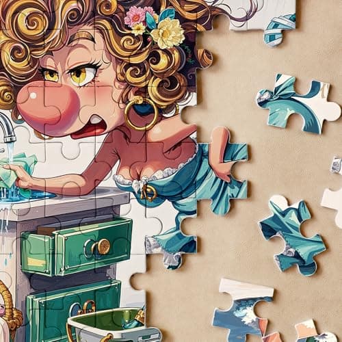 Funny Woman Theme Puzzles for Adults 1000 Pieces. Housework Disaster Scene Jigsaw Puzzles. Challenging Cartoon Art Puzzles - Thumbnail 3