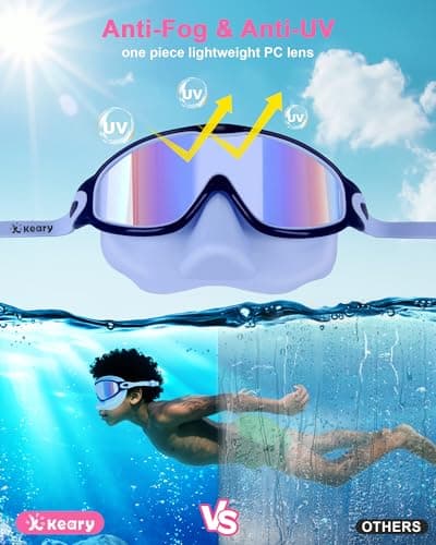 Keary 2 Pack Kids Swim Goggles with Nose Cover Swimming Goggles for Kids 4-7 6-14 8-12 Age 3-6 5-8 Toddler Boys Girl Youth Child Anti-UV Anti-Fog Pool Water Leakproof - Thumbnail 3