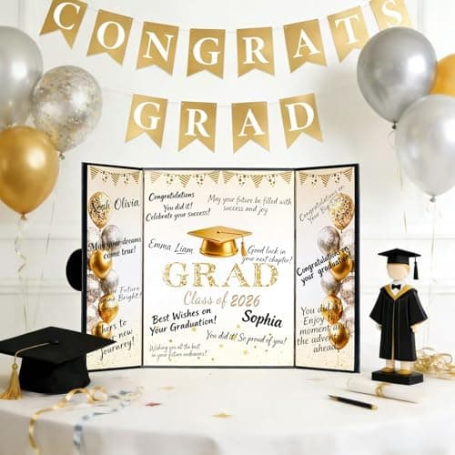 Black and Gold Graduation Party Decorations Class of 2026 - Extra Large 22" x 14" Graduation Guest Book to Sign Signature Board for Graduation Gifts Congrats Grad Party Favors Supplies Decor Keepsake - Thumbnail 4