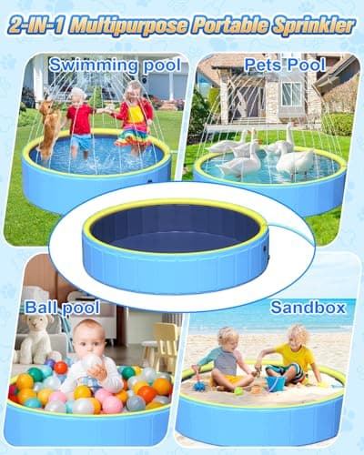 artcool 79" Thicken Dog Pool for Pet and Kids,Non-Slip Kiddie Pool Hard Plastic,2-in-1 Foldable Sprinkler Pool,Extra Large Kids Pool,Portable Swimming Pool for Summer Outdoor Backyard - Thumbnail 4