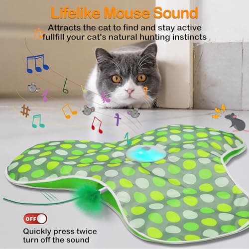 umosis Interactive Cat Toys Rechargeable,Moving Concealed Feathers,Real Mouse Squeaky,Touch Activated Cat Kitten Toy Exercise Toys for Indoor Bored Adult Cats - Thumbnail 3