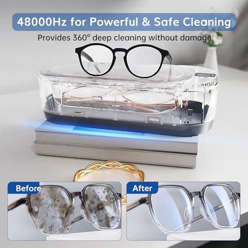 Upgraded KUNPHY Ultrasonic Jewelry Cleaner with 50ml Solution, 48KHZ, 12OZ Capacity, Ultrasonic Cleaner with 3 Digital Timer, Touch Control, Idea for Jewelry, Eyeglass, Rings, Diamond - Thumbnail 3