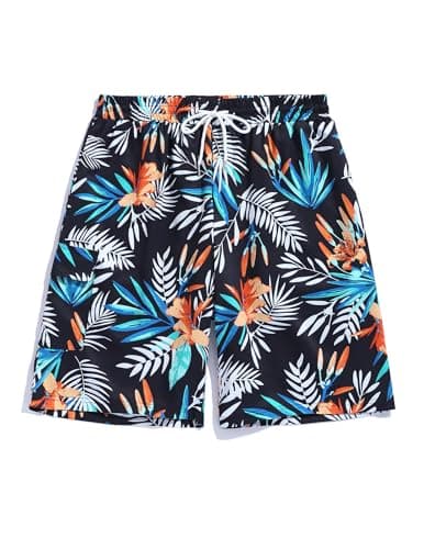ZAFUL Mens Swim Trunks with Compression Liner Stretch Beach Shorts Quick Dry with Pockets Board Shorts Black-Palm XXL - Image 1
