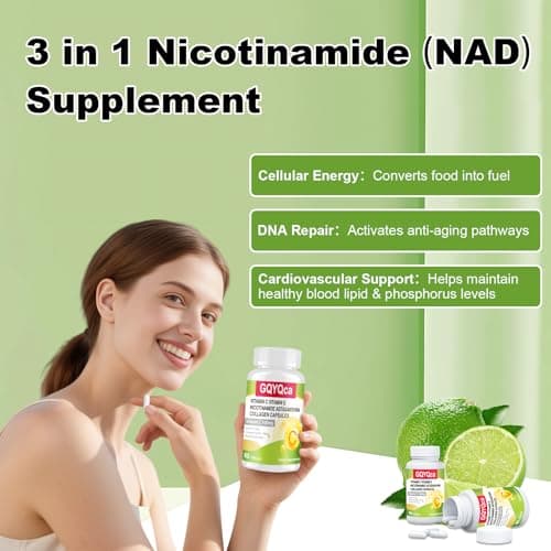 GQYQca Premium Vitamin C+ E, NAD, Astaxanthin and Collagen Capsules,scientifically formulated,enhances Immunity,removes Free radicals, maintains Healthy Anti-Aging, Gluten-Free, 60 Capsules - Thumbnail 6
