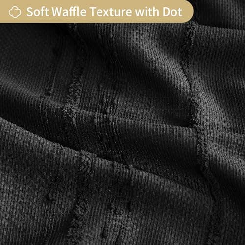 Lameirose Black Shower Curtain Boho, Cotton Blend Waffle Shower Curtains Textured, Fabric Shower Curtain for Bathroom, Hotel, Washable,72 x 72 - Thumbnail 3