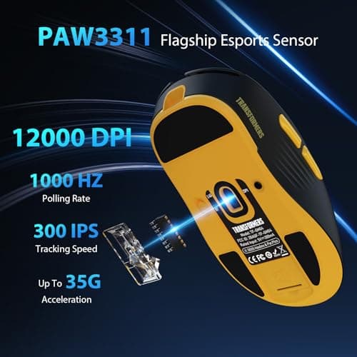 Transformers GM04 63g Lightweight Wireless Gaming Mouse, 12000 DPI, PAW3311 Sensor, 100h Battery Life, 2.4G/USB-C/Bluetooth Wireless Mouse with 5 Programmable Buttons for PC/Mac/Laptop(Black) - Thumbnail 3
