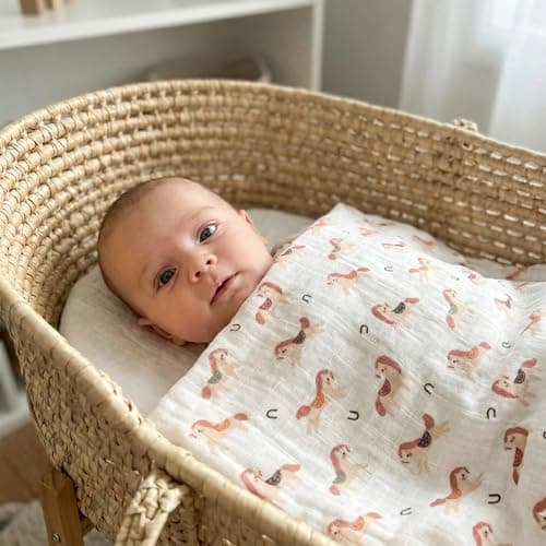 CIVARUA KIDS Muslin Swaddle Blankets for Newborn, 4 Pack Cotton Baby Blankets, Large 31.5 x 43.3 inch Breathable Soft Receiving Blanket, Essentials Swaddle Wrap Burping Clothes, Orange Rainbow Horse - Thumbnail 6