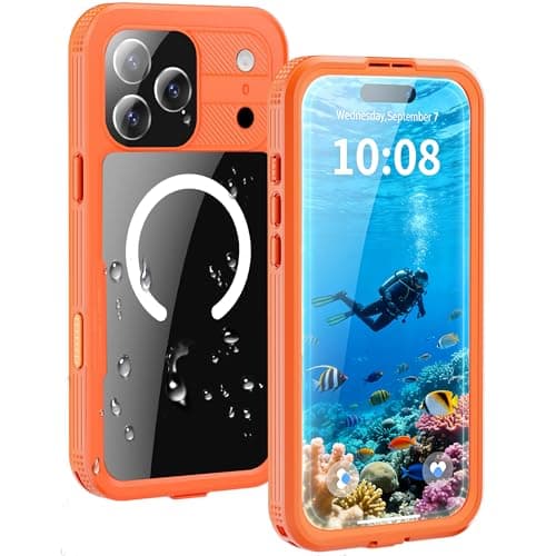 HECLETSO for iPhone 17 Pro Case - Compatible with MagSafe - IP68 Waterproof & Dustproof, 10FT Military-Grade Drop Proof - Built-in Screen Protector & Full-Body Rugged Cover, 6.3 Inch - Orange - Image 1