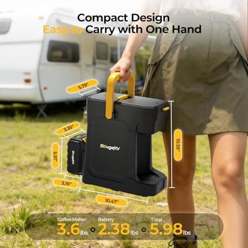 BougeRV Coffee Maker with 18V 8Ah Battery Powered Compatible with K Cup Coffee Pods & Ground Coffee, Portable Coffee Maker Cordless with AC/DC Power for Travel, Camping, Outdoor, Jobsite, RV, Home - Thumbnail 6