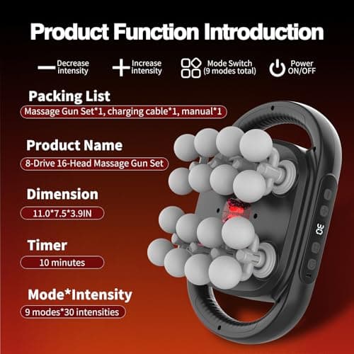 HuixinLine New 16 Head Massage Gun Set, Muscle Relaxation Massage Suitablefor Back Leg and Foot Muscle Relaxation, Deep Tissue Massage Gun,Portable 30-SpeedSettings, (with 16 Gray Massage Heads) - Thumbnail 5