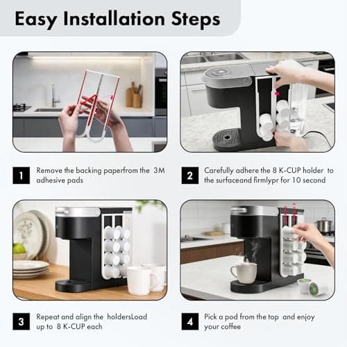 Pilloze 2Pcs White Coffee Pod Holder for Keurig K-Cup, Side Mount Storage Organizer, Wall Mount Design, Space Saving K cup holder, Perfect for Counters Small Space(2 Packs/for 16 K Cups) - Thumbnail 6