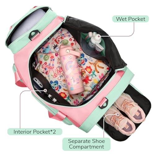 Woomada Kids Travel Duffle Bag With Shoe Compartment & Wet Pocket Perfect For School, Sports, Overnight Trips(pink) - Thumbnail 4