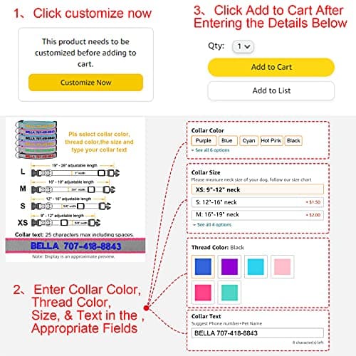 Reflective Personalized Dog Collars - Custom Dog Collar Embroidered with Name and Phone Number for Boy and Girl Dogs,Adjustable for Puppy Small Medium Large Dogs - Thumbnail 5