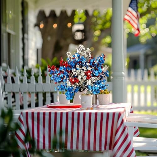 niuniufine 6PCS Patriotic Picks Babys Breath Artificial Flowers July 4th for Independence Day Christmas Red White Blue Fake Silk Floral Arrangement - Thumbnail 2