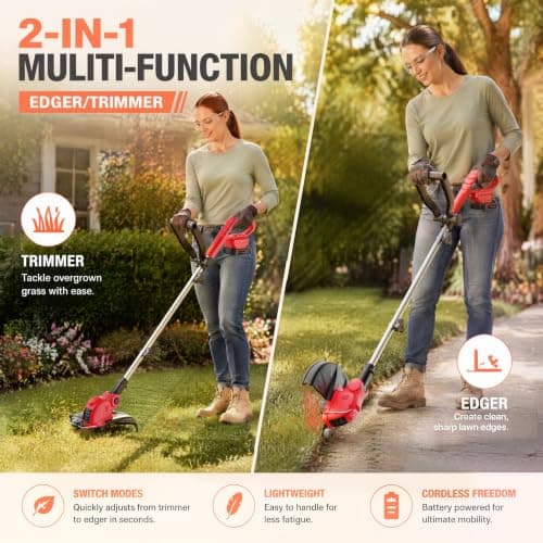 21V Cordless Weed Wacker with 2x2.5Ah Battery Powered, Electric Weed Eater with 12 Inch Grass Cutter & Auto Line Feed System, 2-in-1 String Trimmer & Lawn Edger for Garden Edge Lawn Tool - Thumbnail 2
