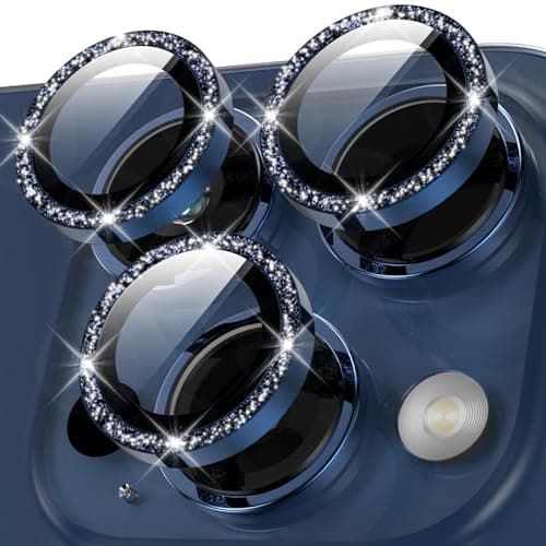 YWXTW Designed for iPhone 15 Pro/iPhone 15 Pro Max Camera Lens Protector Bling, [New Glitter Design] Individual Metal Tempered Glass Camera Cover Accessories Case Friendly (Blue Titanium Glitter) - Image 1