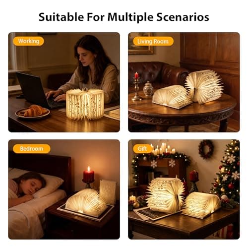 ZBOLE Floral Print Book Light,3-Color Book Lamp Book Lovers Gifts | 1200mAh Portable Foldable Paper Desk Lamp | Night Reading Bookshelf Lamp,Valentine Ambient Lighting Decorations Gifts(White Silver) - Thumbnail 5