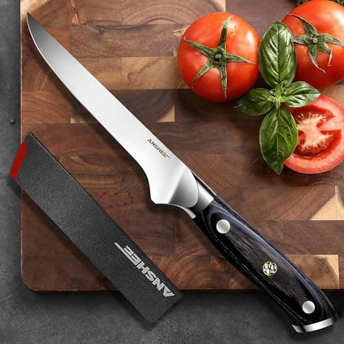 ANSHEE 6 Inch Boning Knife - Full Tang High Carbon Stainless Steel Professional Chef & Kitchen Blade, Multipurpose with Wood Handle Sheath&Gift Box for Meat,Fish Cutting&Deboning (Home&Restaurant Use) - Thumbnail 2