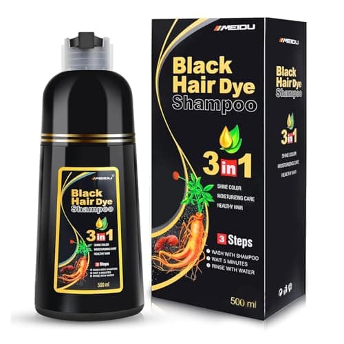 IIIMEIDU Black Hair Dye Shampoo 3 in 1 for Gray Hair, Herbal Ingredients Shampoo Black Hair Dye for Women Men, Grey Coverage Shampoo 500ml