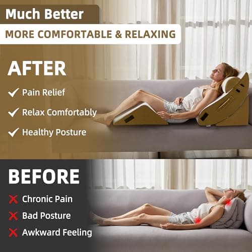 HABUTWAY 4Pcs Orthopedic Wedge Pillow, Bed Pillow for Sleeping, Post Surgery Foam Wedge Pillow for Back Pain Relief, Triangle Adjustable Support Pillow with Machine Washable Cover, Brown - Thumbnail 5