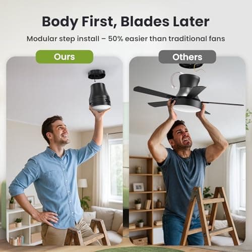 OSTIVE Ceiling Fans with Lights and Remote: 42 Inch Modern Ceiling Fan, Low Profile Flush Mount, Quiet Reversible DC Motor & 3CCT Dimmable LED for Bedroom Living Room Kitchen Indoor Outdoor (Black) - Thumbnail 5