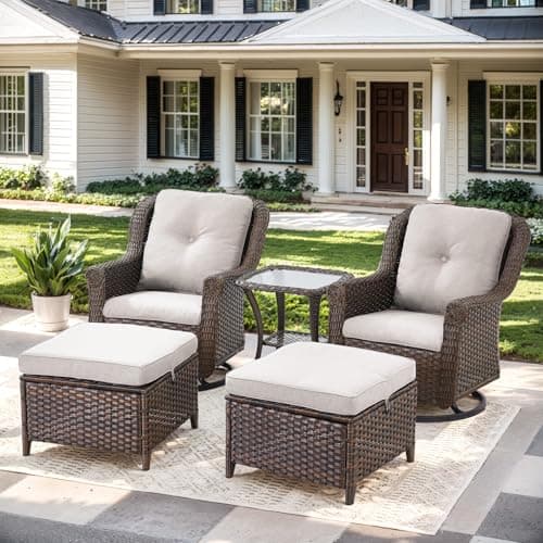 5 Pieces Outdoor Patio Furniture-Patio Swivel Chairs Set of 2 with Outdoor Side Table Patio Furniture for Patio Deck Porch Garden Backyard-Brown/Beige