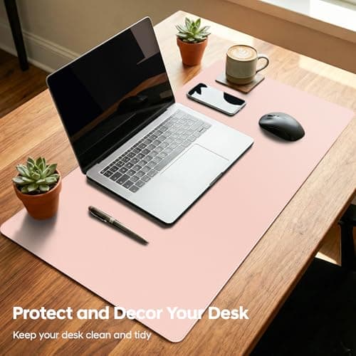 Yuwiiuuo Leather Desk Pad Protector, Office Desk Mat, Large Mouse Pad, Non-Slip PU Leather Desk Blotter, Waterproof Computer Desk Writing Pad for Office and Home (Lighr Pink, 36" x 17") - Thumbnail 2
