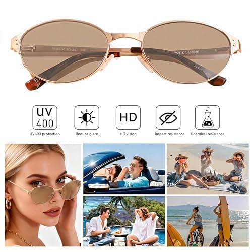 Vylenxio Retro Oval Sunglasses for Women Men, 90s Vintage Style, UV400 Lens - Thumbnail 5