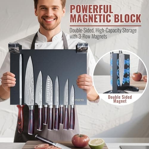 Black Knife Set With Block - 8 Pieces High Carbon Stainless Steel Magnetic Knife Set with Sharpener, Ultra Sharp Kitchen Knives Sets for Cooking with Ergonomic Handle - Thumbnail 6