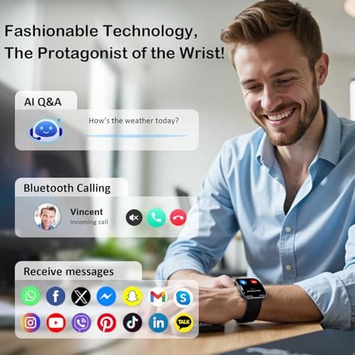 Smart Watch for Men Women, Bluetooth Calls, AI Dial, AI Q&A, 1.85" HD AMOLED Curved Display Fitness Watch with Blood Pressure Sleep Heart Rate Monitor, 110+ Sports Waterproof IP68 Smartwatch, Black - Thumbnail 3