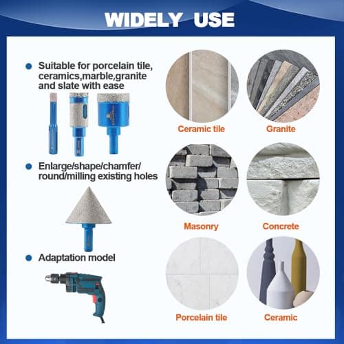 Tile Hole Saw Kit Diamond- BRSCHNITT 11pcs Diamond Core Drill Bit for Porcelain Tile Ceramic Marble Granite Drilling Triangle Shank - Thumbnail 3