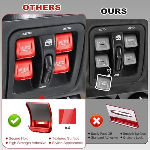 DIAMOOKY Upgraded Metal Window Switch Button Cover for Jeep Wrangler JK JKU 2018 2017 2016 2015 2014 2013 2012 2011 Interior Accessories, Aluminum Alloy, Red - 4pcs - Thumbnail 6