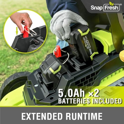 SnapFresh 40V 17” Brushless Lawn Mower – 2 x 5.0Ah Batteries Electric Cordless Push Mower with Fast Charger, 6-Level Height Adjustment, 45L Grass Bag, Lightweight Battery Powered Mower - Thumbnail 4