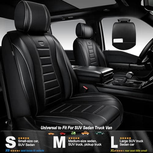 CAR PASS Nappa Leather Seat Covers 2, Waterproof Universal FIT Piping Leather Car seat Covers Front Seats, 3D Foam Front Seat Cover for Cars,SUV,Trucks Airbag Compatible Luxury&Comfort&Durable Black - Thumbnail 6