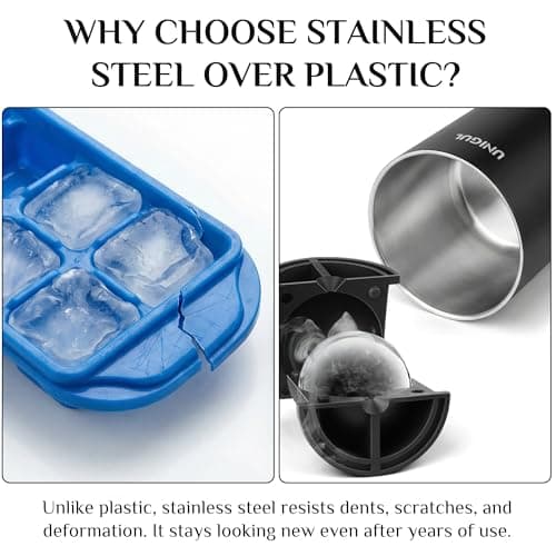 Clear Ice Cube Maker, 2.5" Stainless Steel Ice Ball Maker Mold for Whiskey & Cocktails, Non-BPA Premium Silicone Ice Cube Molds, Easy-Release Sphere Ice Maker, Bourbon Gifts for Men (2 PACK) - Thumbnail 6
